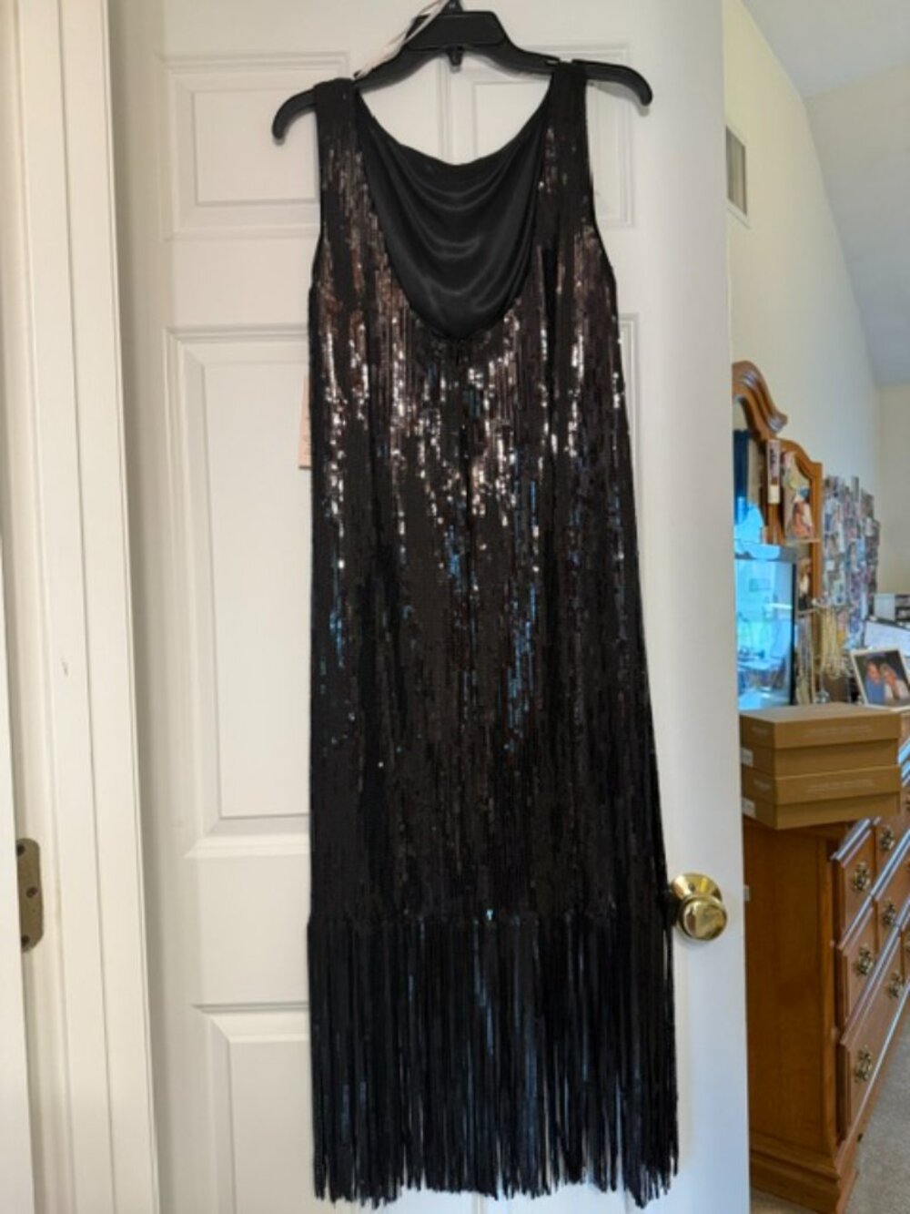 Nanette Lepore, NWT,  Size 14 Black, Fitted Sequin Midi Dress w/ Fringe